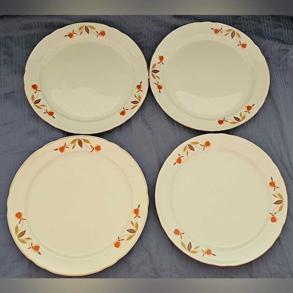 Vintage set of 4 Hall china 8 1/4" dessert/bread plates, Autumn Leaf pattern